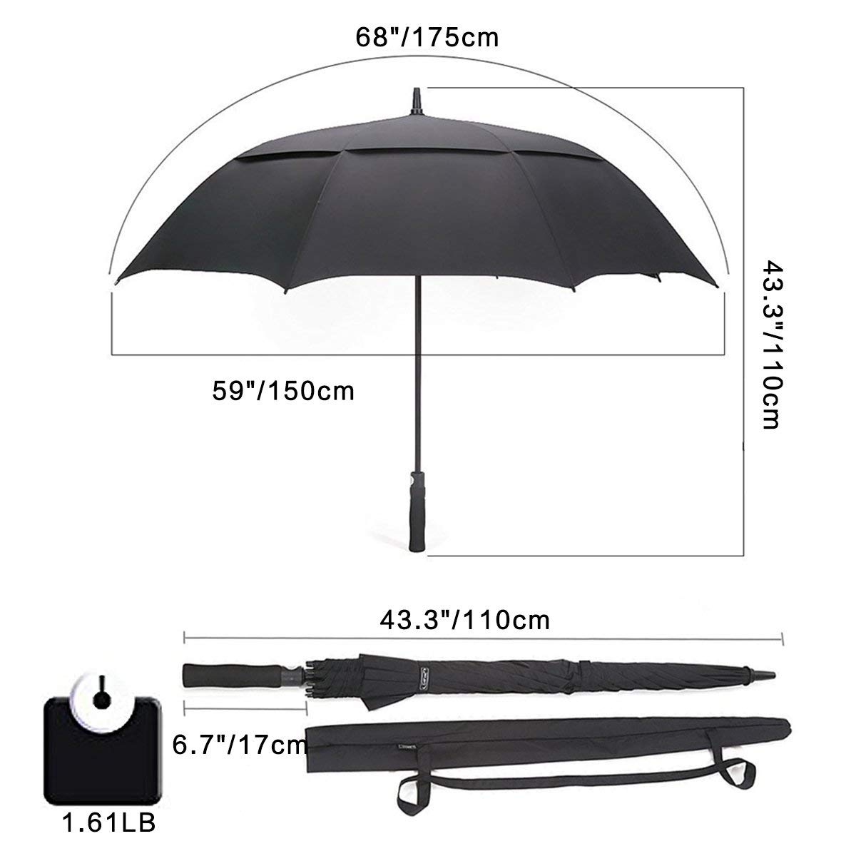G4Free 55/63/69/72/80 pulgadas Golf paraguas a prueba de viento doble toldo extra grande de tamaño grande automático apertura paraguas impermeable