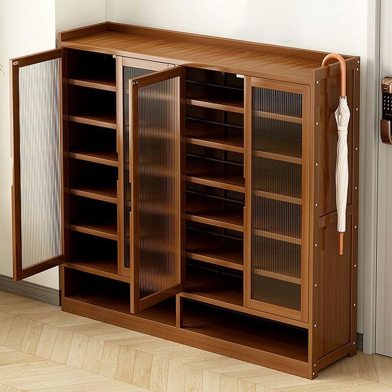CraftThink Wood Shoe Storage Cabinet with 8 Tiers, Shoe Storage Rack Closed Back, Free Standing Shoes Rack for Living Room Entryway (Wood Door & Drawer, Nut-Brown, 48" L x 13" W x 45" H)