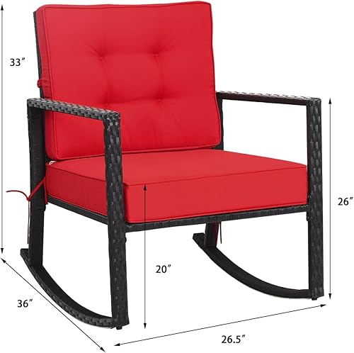 Miniatura 3 de Tangkula Mecedora de mimbre, silla mecedora de ratán para exteriores con marco de acero resistente, asiento de muebles de mimbre para patio con