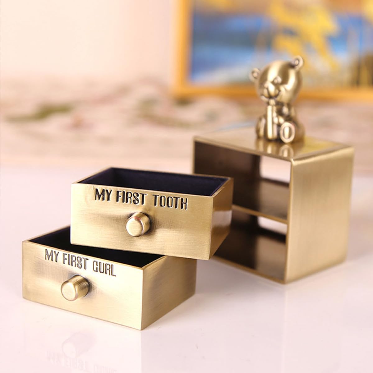 2 Stück pack Milchzahnbox aus Metall zur Aufbewahrung von Ersten Babyzähnen und Locken Tisch Schmuckkästchen für Geschenk und Erinnerungsbox