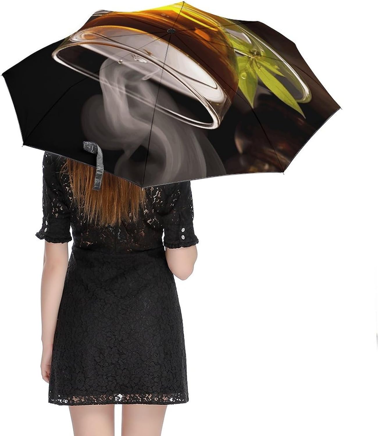 Cup of Tea Umbrella Compact Folding,Travel Umbrella Light & Portable for Women & Men, Automatic Umbrellas with Sleeve Fits Backpack & Cars image 5