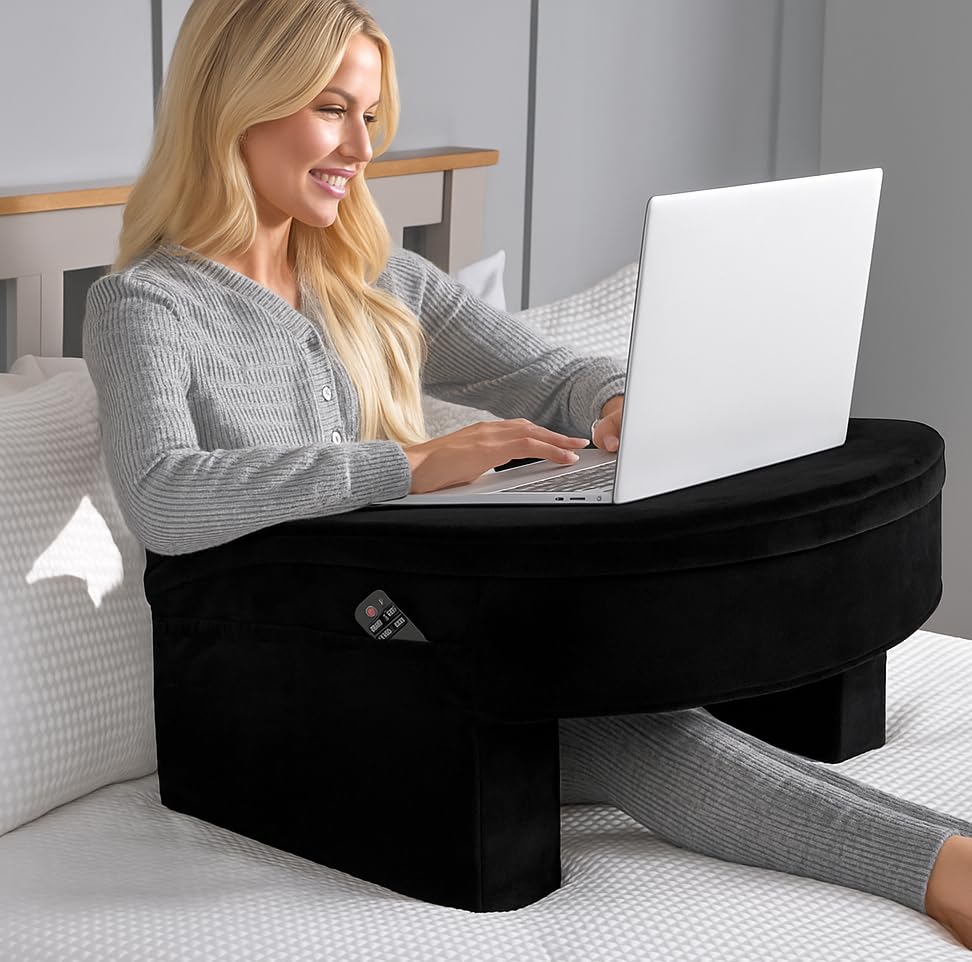 Image of CUSHIO Lap Desk Pillow for Working on Laptop, Reading & Gaming | Ergonomic Memory Foam Desk Table with Arm Rest | Perfect for Using on Bed, Sofa & Floor (Black)