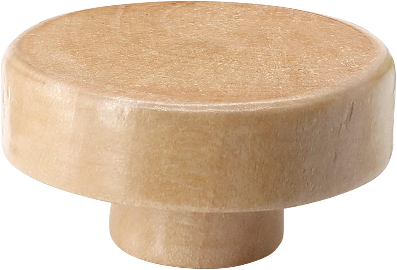Litoexpe 20 Pieces Wood Knobs Flat Top Round Cabinet Knobs 1-1/2 Inch, Natural Wooden Cabinet Pulls Handles Hardware for Drawer Wardrobe Dresser