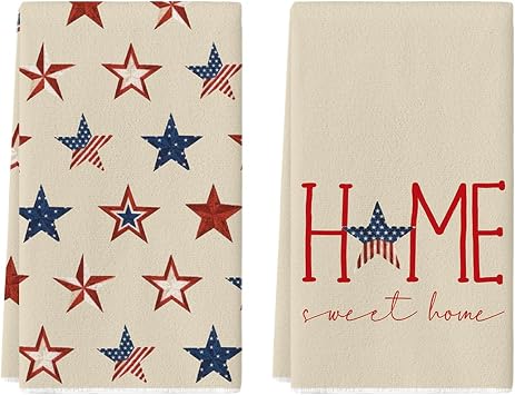 Artoid Mode America Stars Home Patriotic 4th of July Kitchen Towels Dish Towels, 18x26 Inch Memorial Day Decoration Hand Towels Set of 2