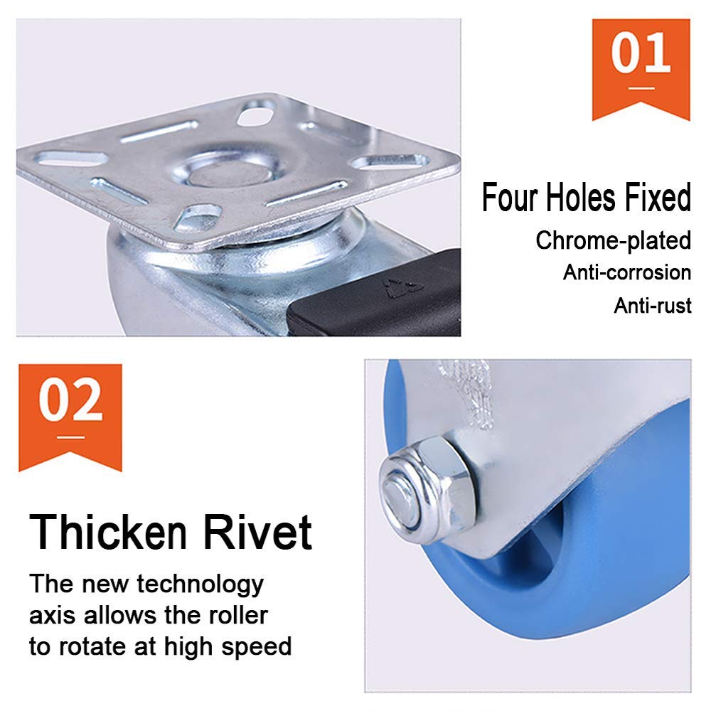 Rotelle per mobili Piccoli da 25 mm (4 Pezzi/carico 60 kg), rotelle in Nylon, Blu | Ruote fisse/Ruote girevoli/Freno | Ruote girevoli girevoli per Carrello a 3 Stili opzional