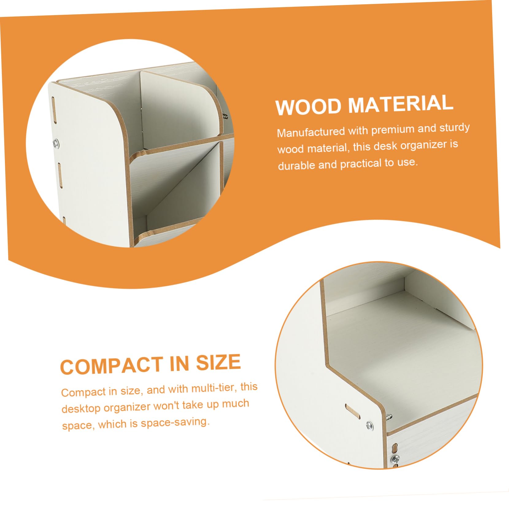 Organizador de Escritorio de Madera Blanco, Caja Multicompartimentos