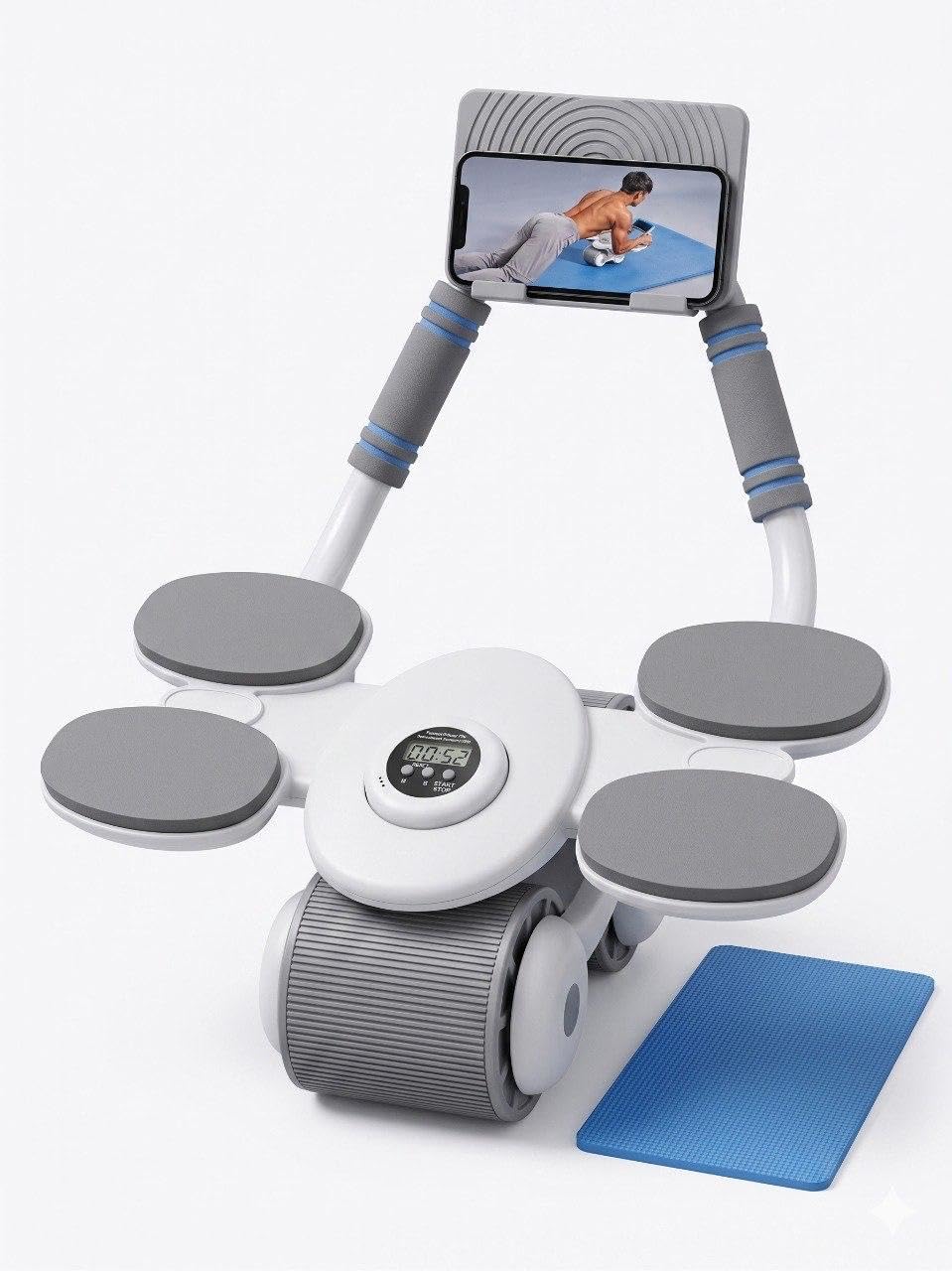 WHIPBIRD Automatic Rebound Abs Roller Wheel with 4 Elbow Support Pads, LCD Counter, Mobile Phone Holder & Knee Mat for Core Strength, Abs, Arms and Full Body Workout-picture-12