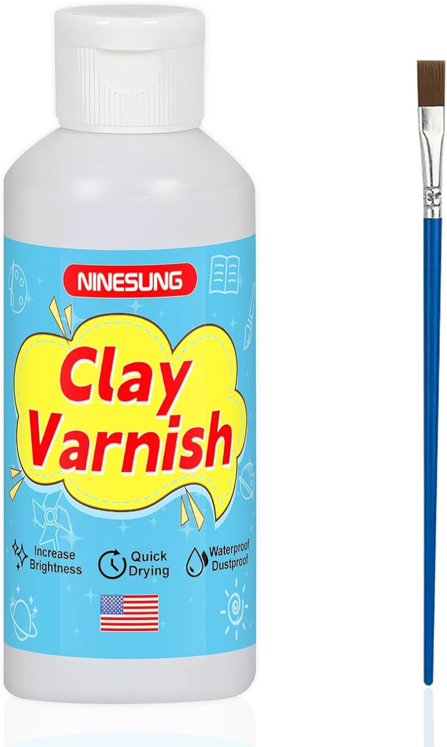 Clay Varnish, Air Dry Glaze, Sculpture Sealant, Glossy Varnish for Polymer or Air Hardening Clay, Clear Gloss With Brush (Clear, 2 oz)
