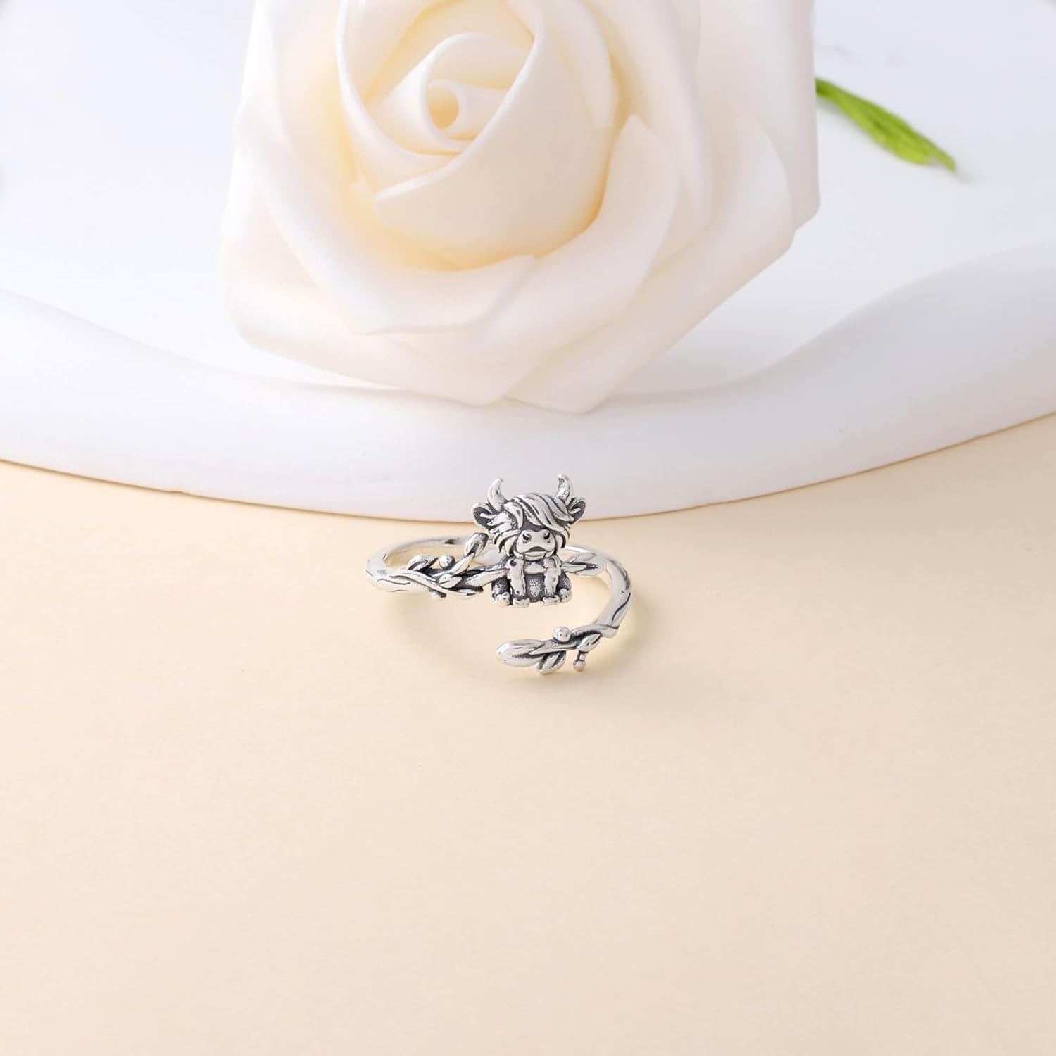 Highland Cow Ring for Women - 925 Sterling Silver Cute Animals Cattle Adjustable Rings Cow Open Ring Jewelry Gifts - Image 2