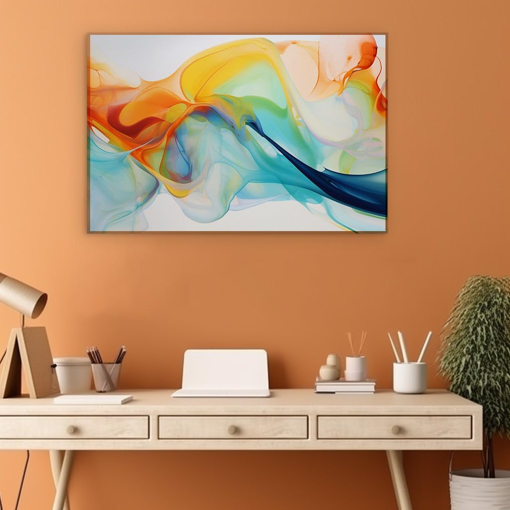 Wall Art Canvas for Living room. Vibrant Waves in Motion - A Symphony of Fluid Colors on a Gradient Canvas, 27 x 18 inch