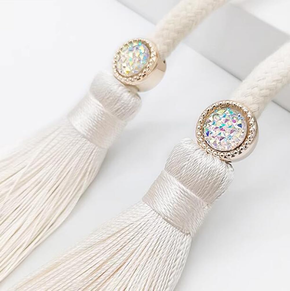Set of 2 Flexible Curtain Tiebacks Rope High-Grade Tassel Curtain Buckle Simple Curtain Tiebacks Drapery Holdbacks (White)