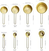 Vista 2 de Juego de 8 tazas y cucharas medidoras doradas de acero inoxidable, 4 tazas medidoras y 4 cucharas medidoras para cocinar