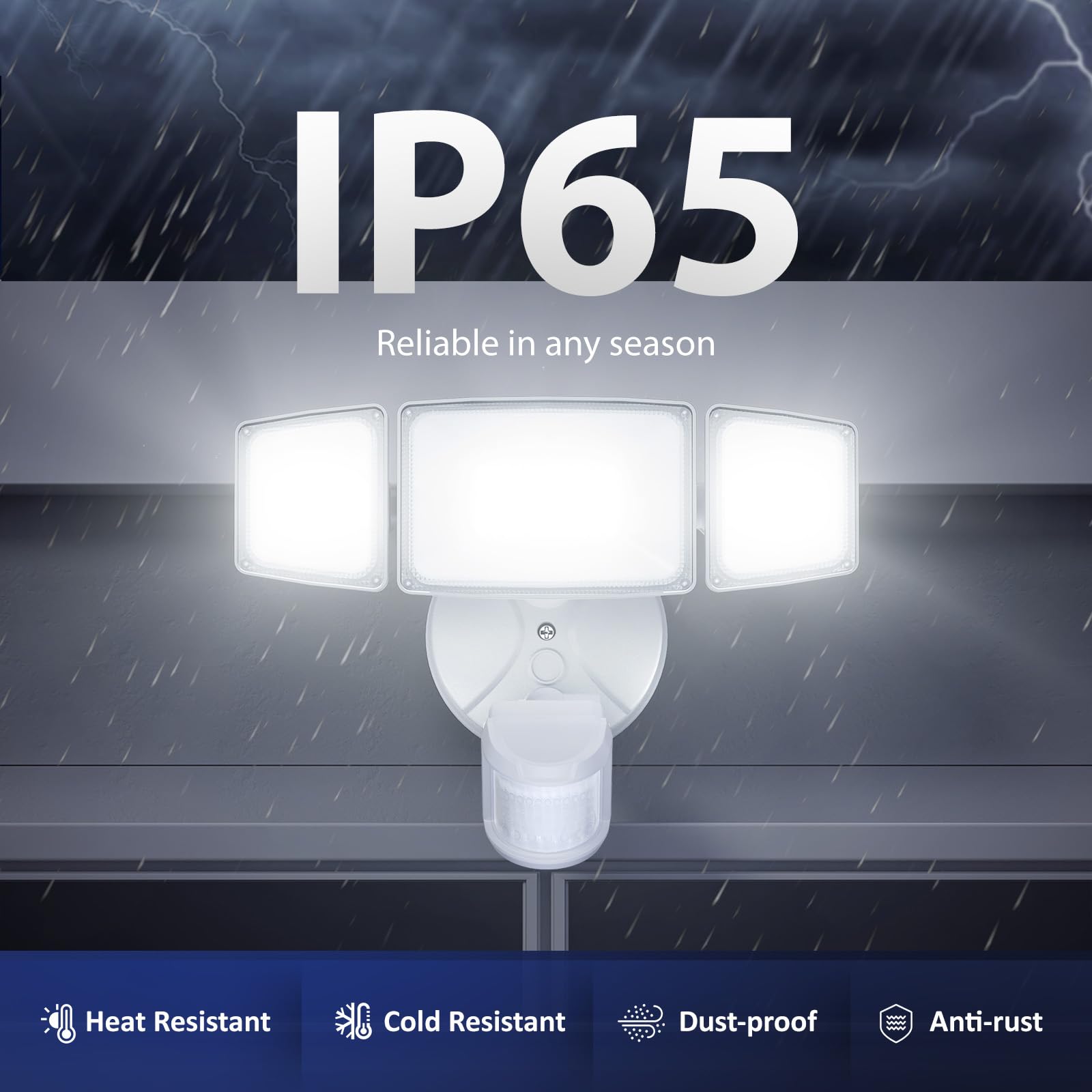 Onforu 55W Foco de Seguridad con Sensor de Movimiento, 3 Cabezas 5000 LM Foco Exterior LED, IP65 Impermeable Proyector Foco LED con Detector, 6500 K Blanco Frío para Jardín, Patio, Garaje, Entrada