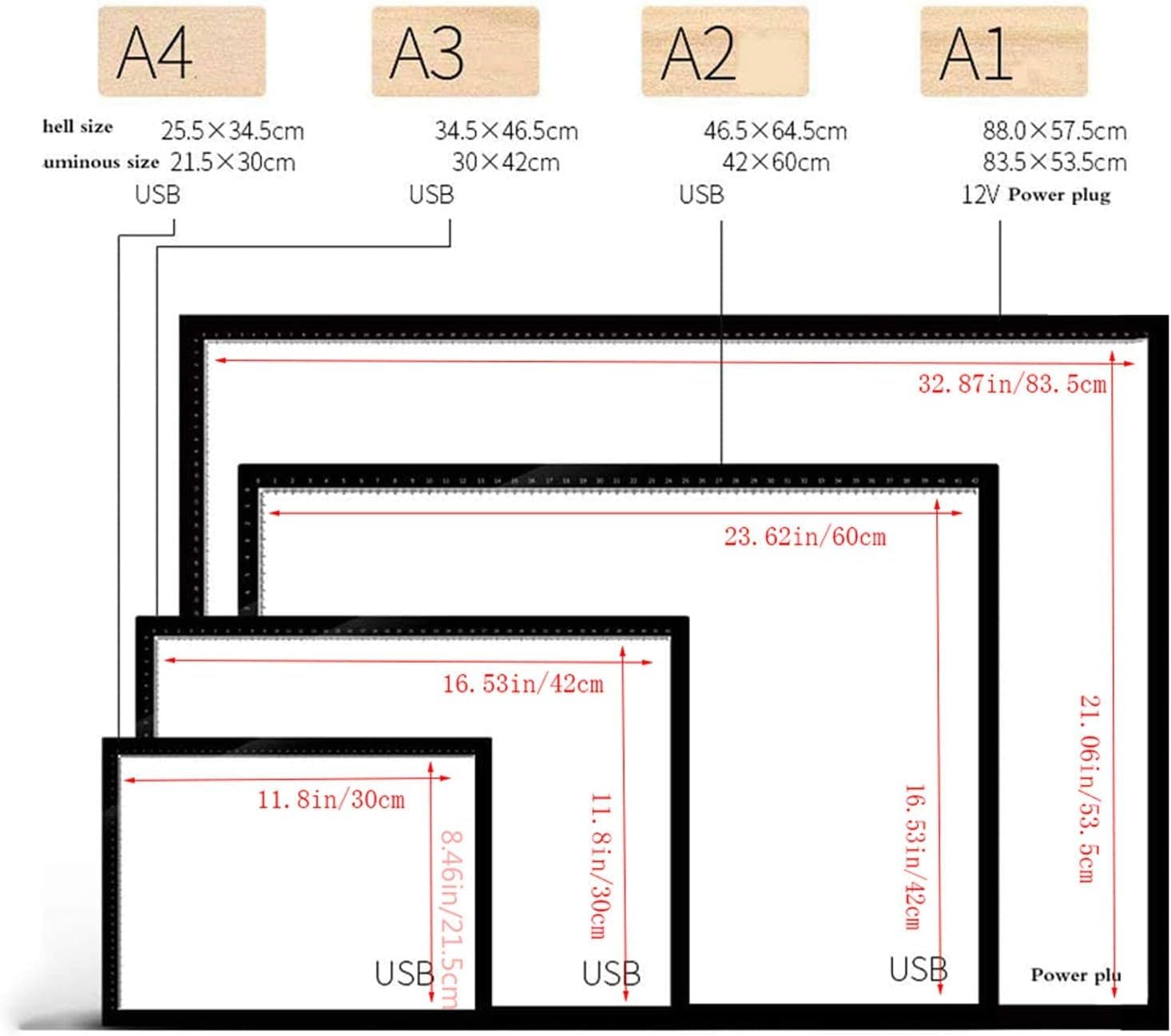 Almohadilla de Copia LED con protección Ocular con botón de atenuación Continua Caja de luz Mesa de Dibujo con Escala para Dibujo de animación de rastreo de Artista con 4 imanes fijos Mesa d