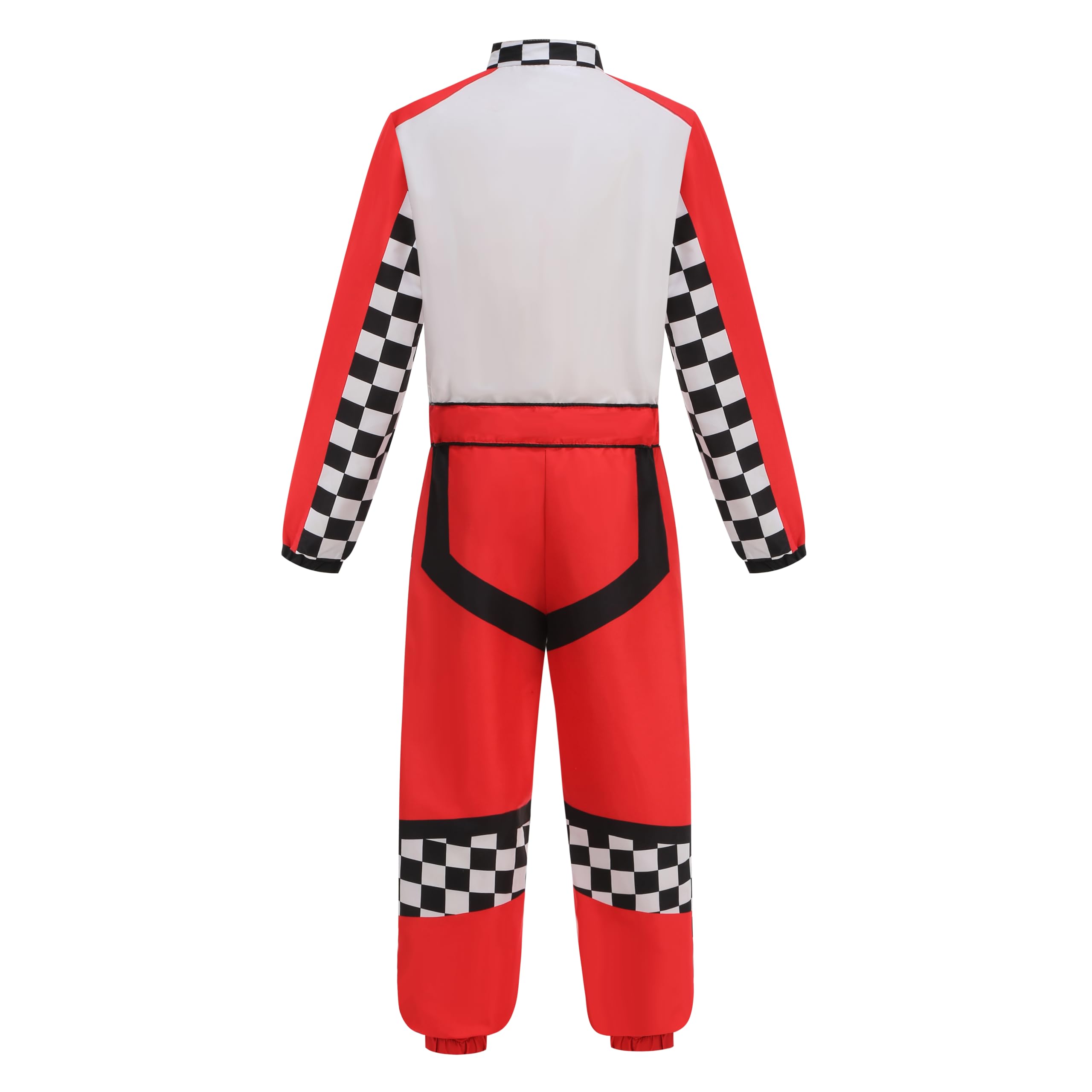 DELIVESS Kids Race Car Driver Costume Racecar Driver Costume Halloween Party Race Car Outfit Print Jumpsuit 4 Pcs (Red and White, M) - Image 4