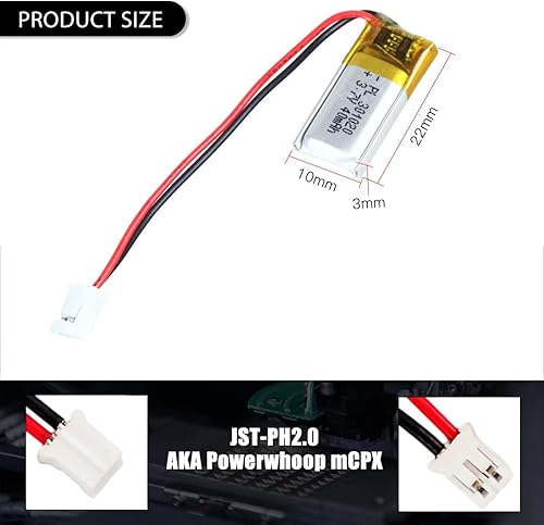 Miniatura 2 de 3.7V 40mAh 301020 Batería Lipo Paquete de Batería Recargable de Polímero de Iones de Litio con Conector PH2.0mm JST