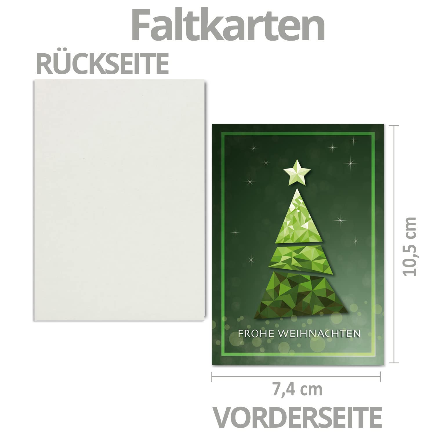Juego de 200 tarjetas de Navidad pequeñas DIN A7 en verde con árbol de Navidad abstracto verde – Tarjetas plegables con sobres a juego DIN C7 blanco natural con adhesivo húmedo – para empresas y