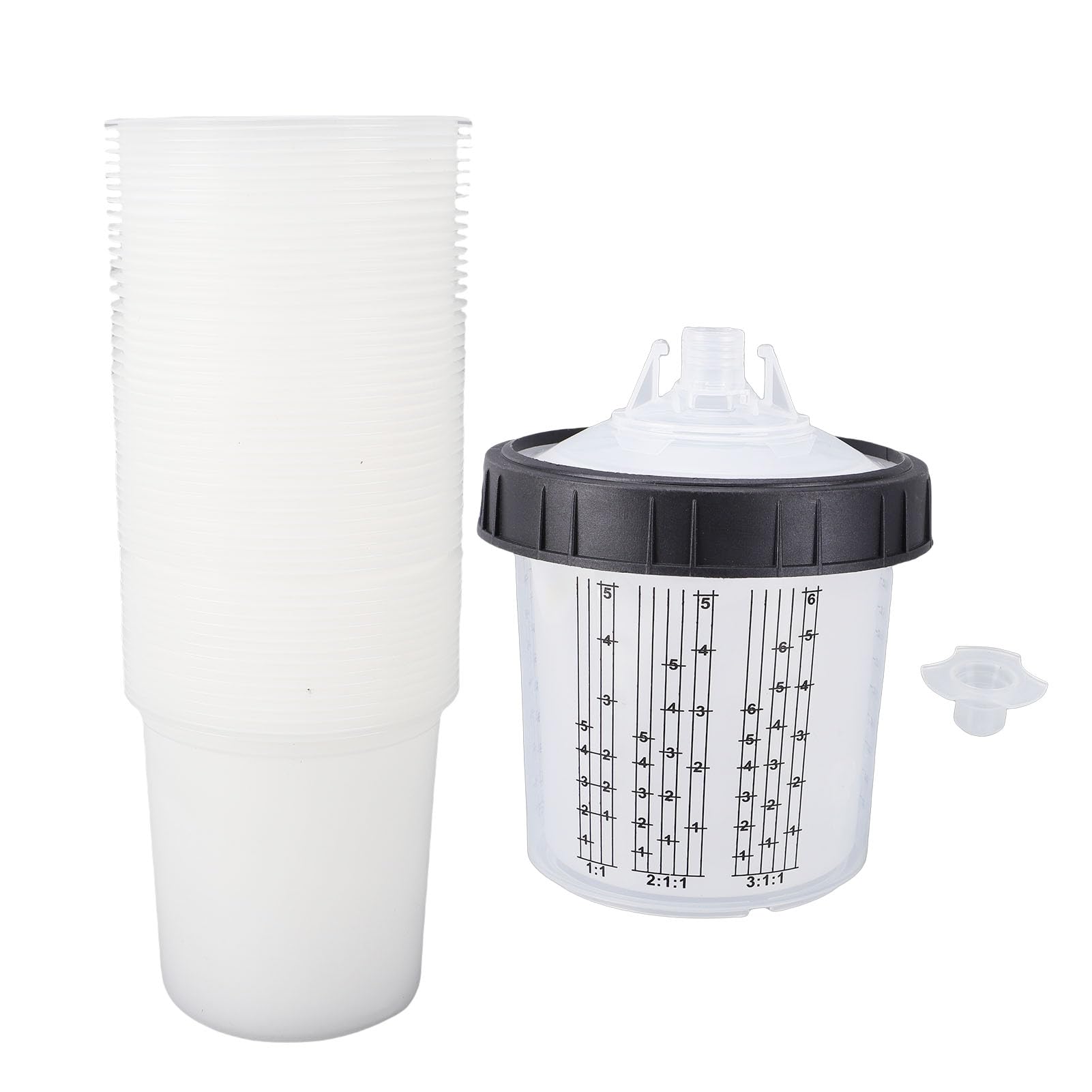 Eujgoov Jednorazowe Wkładki do Kubków na farbę z Pokrywkami, 600 Ml, Zestaw Filtrów 190 Mikronów | Pojemność 20,3 Uncji, Twardy Kubek ABS z Pierścieniem Retencyjnym, 10 Korków Uszczelniających, Kompatybilny z Primerami