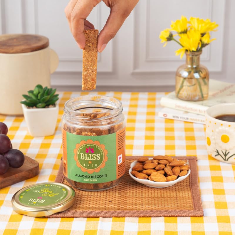 Image of Bliss by Anju Almond Biscotti 200g | 38g Plant Protein Per Pack | No Added Sugar | Activated Almonds, Nut-Based & Gluten-Free | Vegan, No Dairy & Zero Cholesterol | Clean-Label Snack
