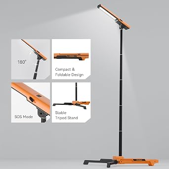 LED Work Light with Stand Foldable Tripod Lighting 1500LM Adjustable Stand for Construction, Outdoor, DIY, and Camping, IP54 Waterproof, Rechargea [Energy Class F]