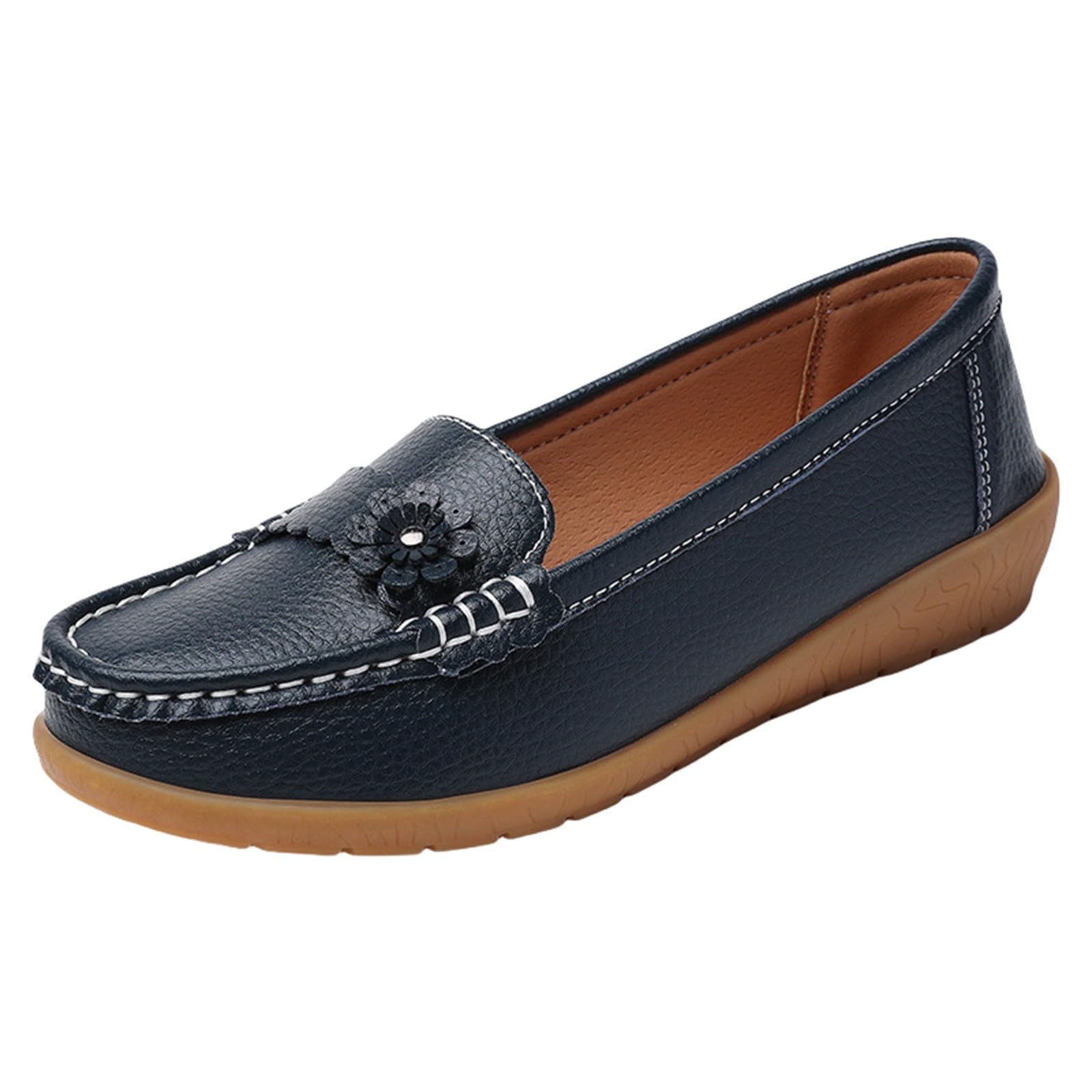 Generisch Mocasines de mujer Mocasín Zapatos planos para mujer elegantes zapatos planos Slip-On moda casual mocasines mujer cuero zapatos de barco zapatos anchos sin dolor largo de pie