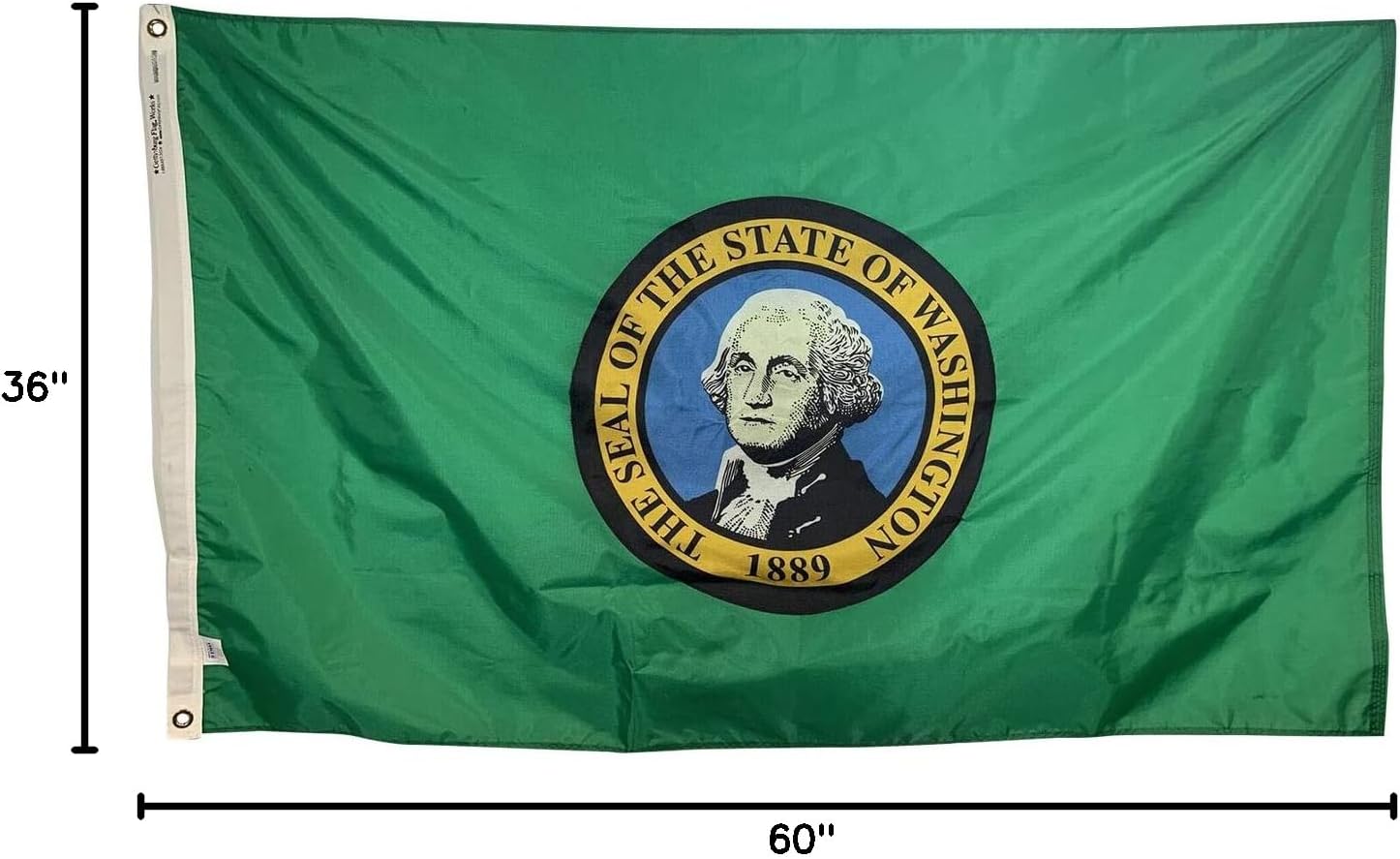 3x5' State of Washington Flag - All Weather Nylon Double Sided Design & Reinforced Fly End Stitching - Made in USA (3x5')