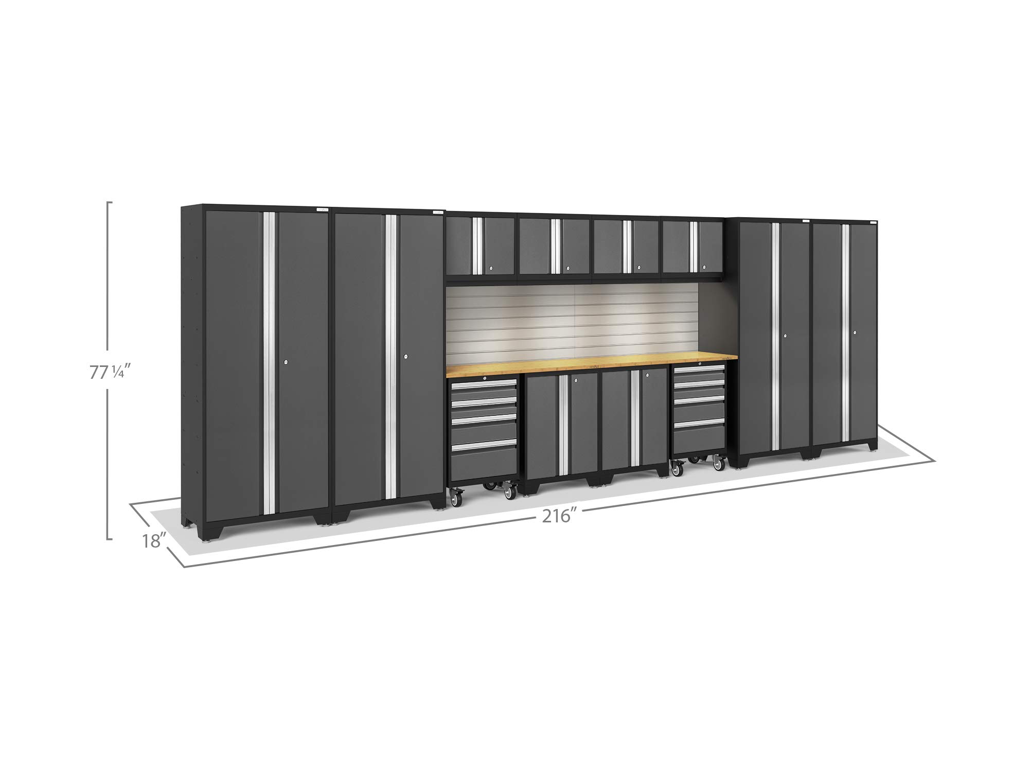 ?????NewAge Products Garage Cabinet Bold Series 14 PC Set Gray (2X 48 Bamboo Worktops, 2 Tool Drawer Cabinets, Wall Cabinets, LED Lights, Two-Door Base Cabinets, Multi-Use Lockers, Backsplash), 56136