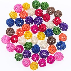40 Stück Rattankugeln Bird Toy Ball Wicker Rattan Ball Bite Chew Toys Vogel Kauspielzeug Bunte Rattan Bälle Papageienspielzeug für DIY für Papageien,Bird Spielzeug,DIY Handwerk,Blumenschmuck