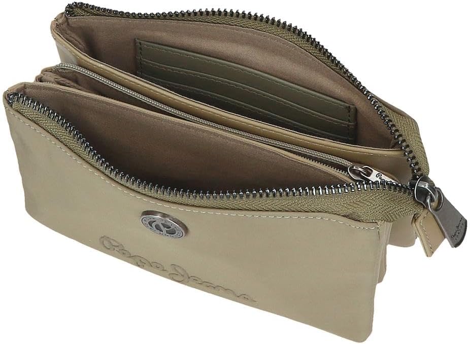 Pepe Jeans Corin wallet, toiletry bag, purse, made of polyester with faux leather details, various slots, zip closure. By Joumma Bags, Green, One Size, Triple wallet