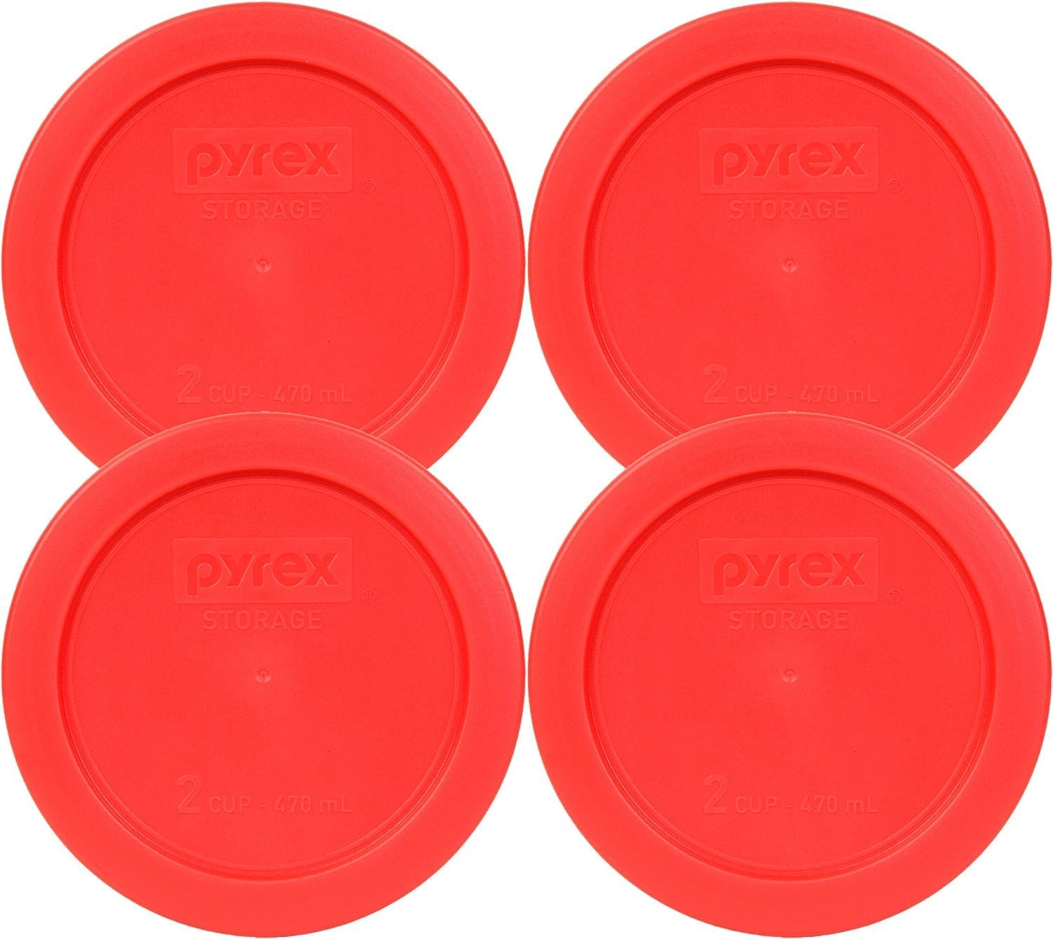 Pyrex 7200-PC 2-Cup Red Food Storage Replacement Lid (4-Pack) - Made in USA