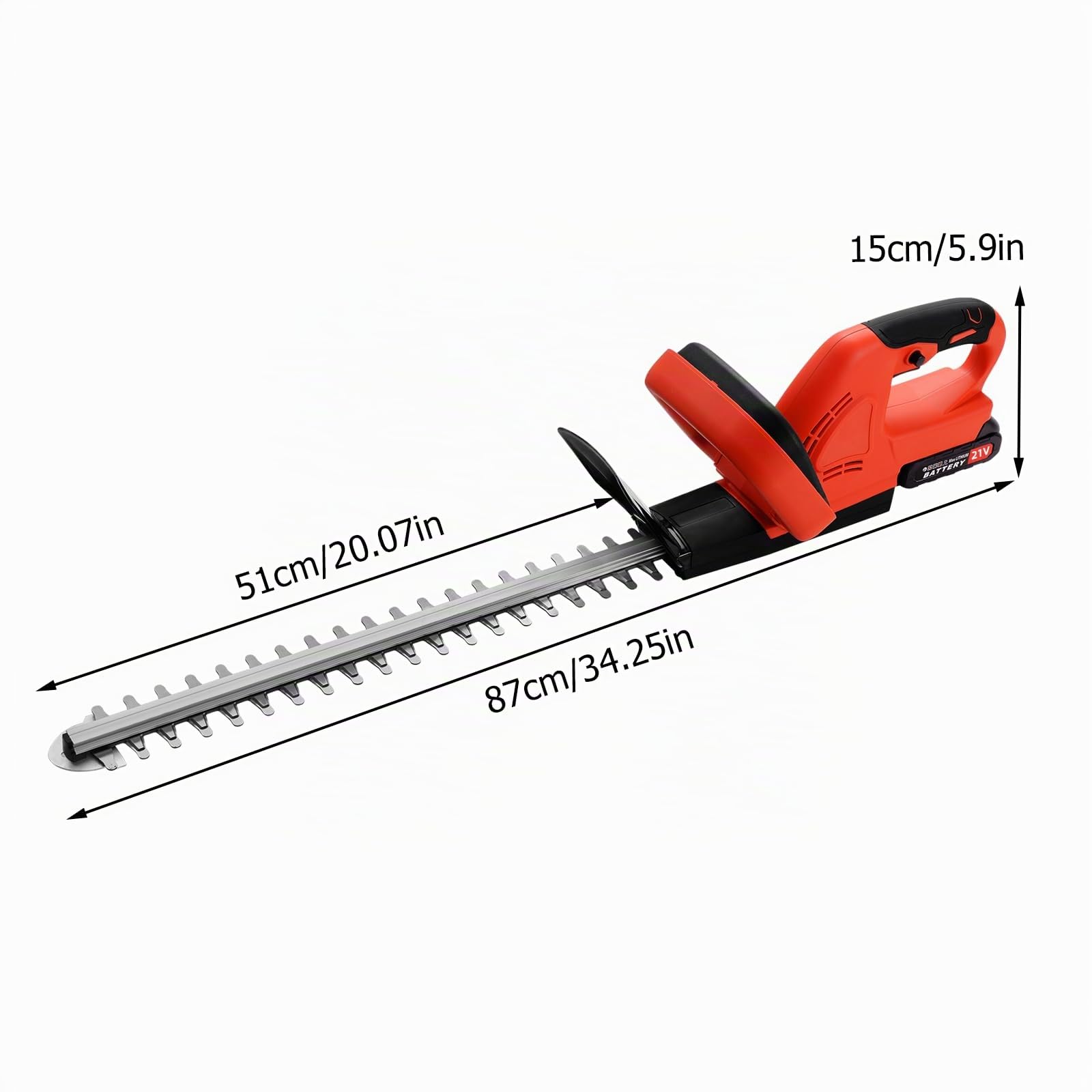 Cortasetos Inalámbrico de 21V con 2 * 3000 mAh Baterías y Cargador, Longitud de la Hoja de 51cm, Separación Entre Dientes, Eléctrico, para Podar Arbustos Mantenimiento del Jardín