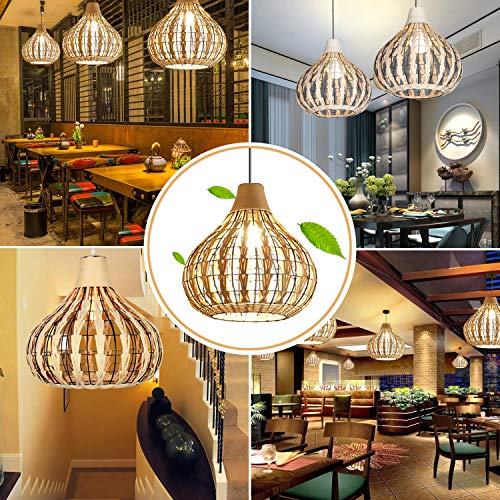 Bamboo Lantern Pendant Lamp, Retro Japanese Style E27 Chandelier Hanging Light Ceiling Lighting Fixture for Living Room Bedroom Restaurant Cafe Teahouse Bar Dining Room Club - Thumbnail 7