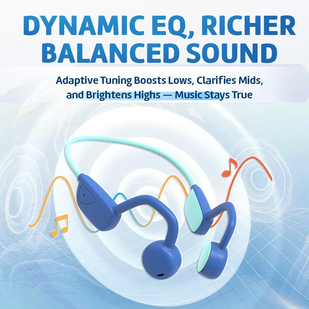 Kids Bluetooth Headphones, Air Conduction Open-Ear Headphones, Mic/Touch, 85dB Safe Volume & Parental Control, Clear Audio, 1.06oz, Rugged & Durable, IP54, 20H, Earbuds for School/Travel - Navy Red - Image 5