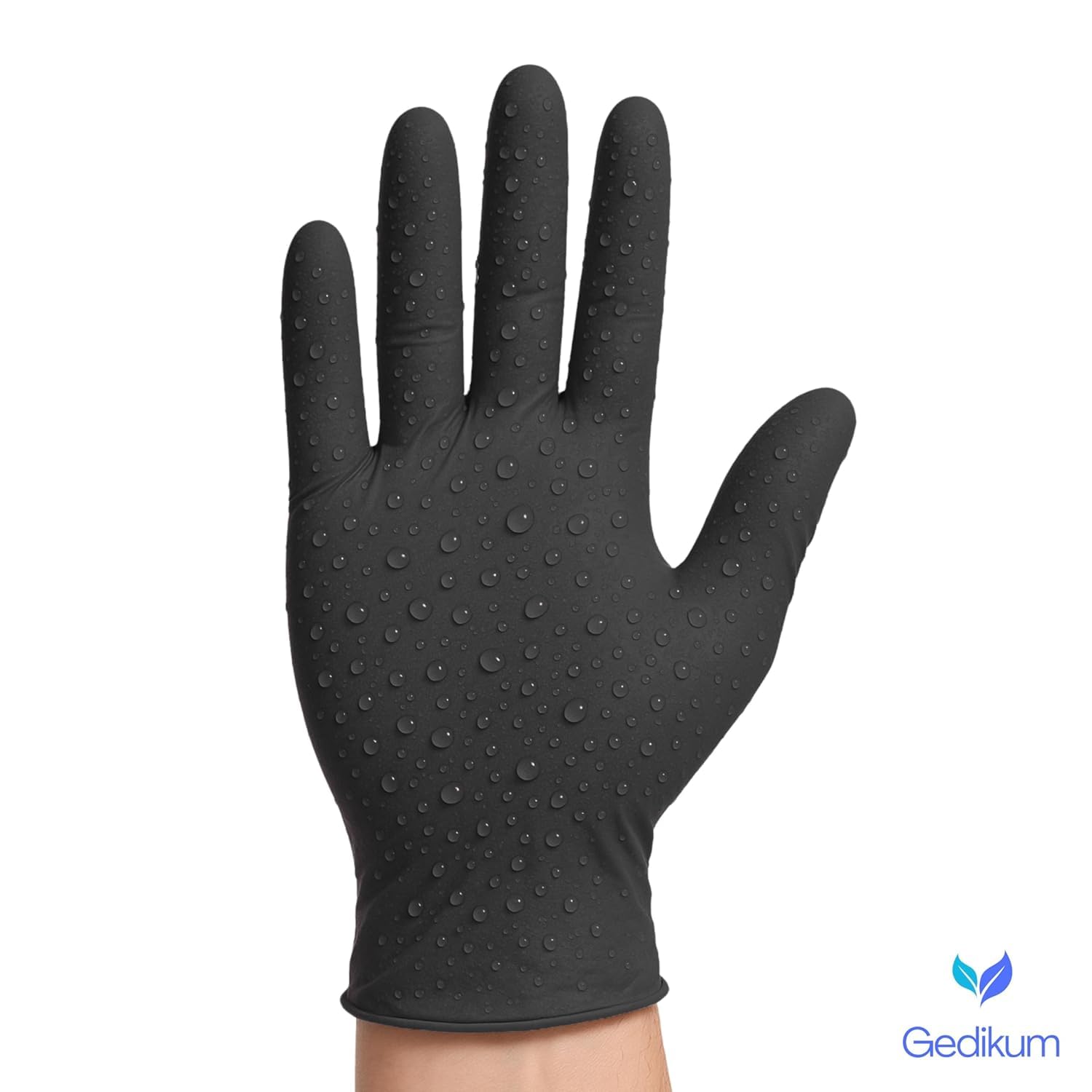 Gedikum 1000 (10 x 100 piezas) Guantes de nitrilo, sin polvo, sin látex, hipoalergénicos, guantes de alimentos, guantes médicos desechables, guantes de goma S, M, L, XL (azul/negro) (negro, L)