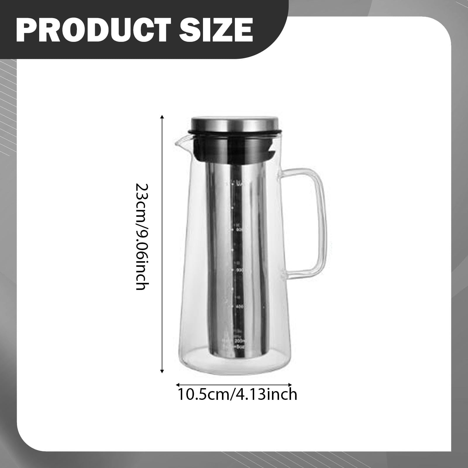 Gralara Macchina per caffè Freddo, caraffa in Vetro, infusore per tè con beccuccio per Bevande a Base di Succo di Frutta e tè, 1000 Ml 23x10.5 Cm