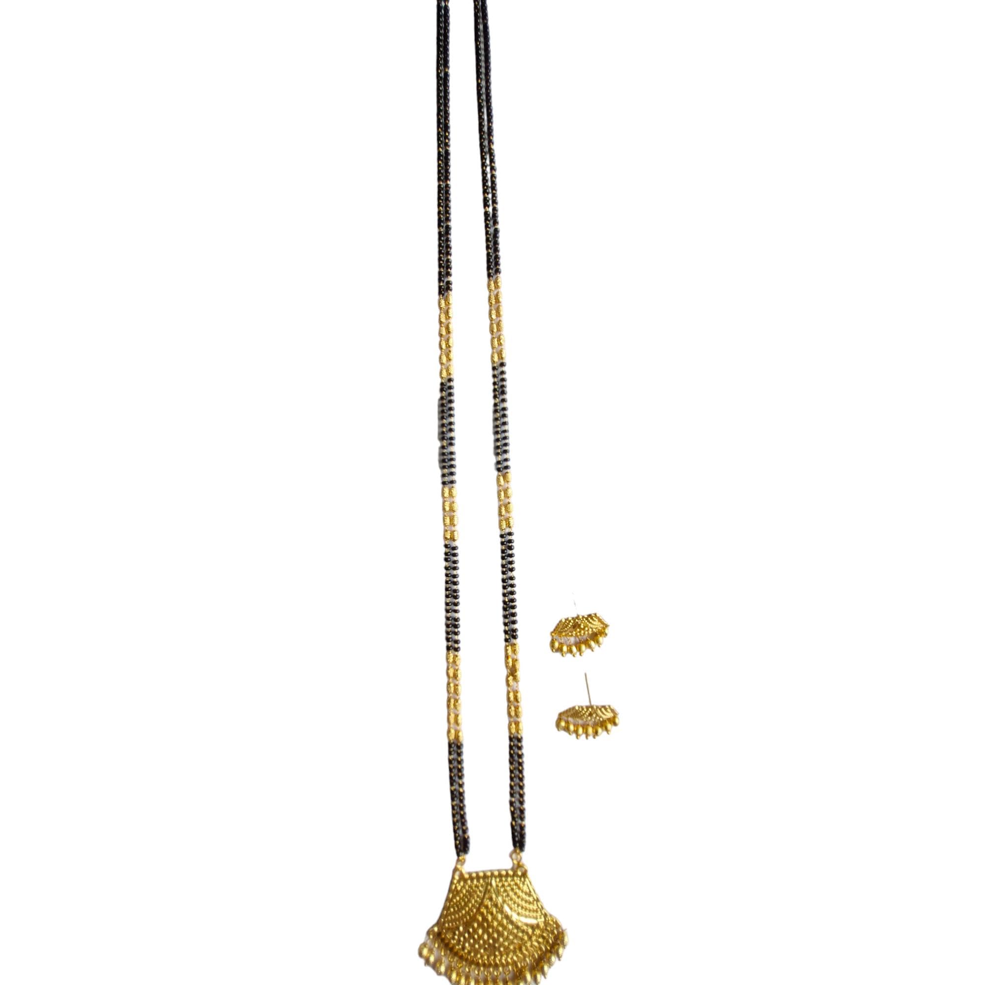 Black Golden Micro Polish Finishe Mangalsutra and Pendant with Earrings Set for Women Size 36 Inch 6 month Warranty for Polish-image-28