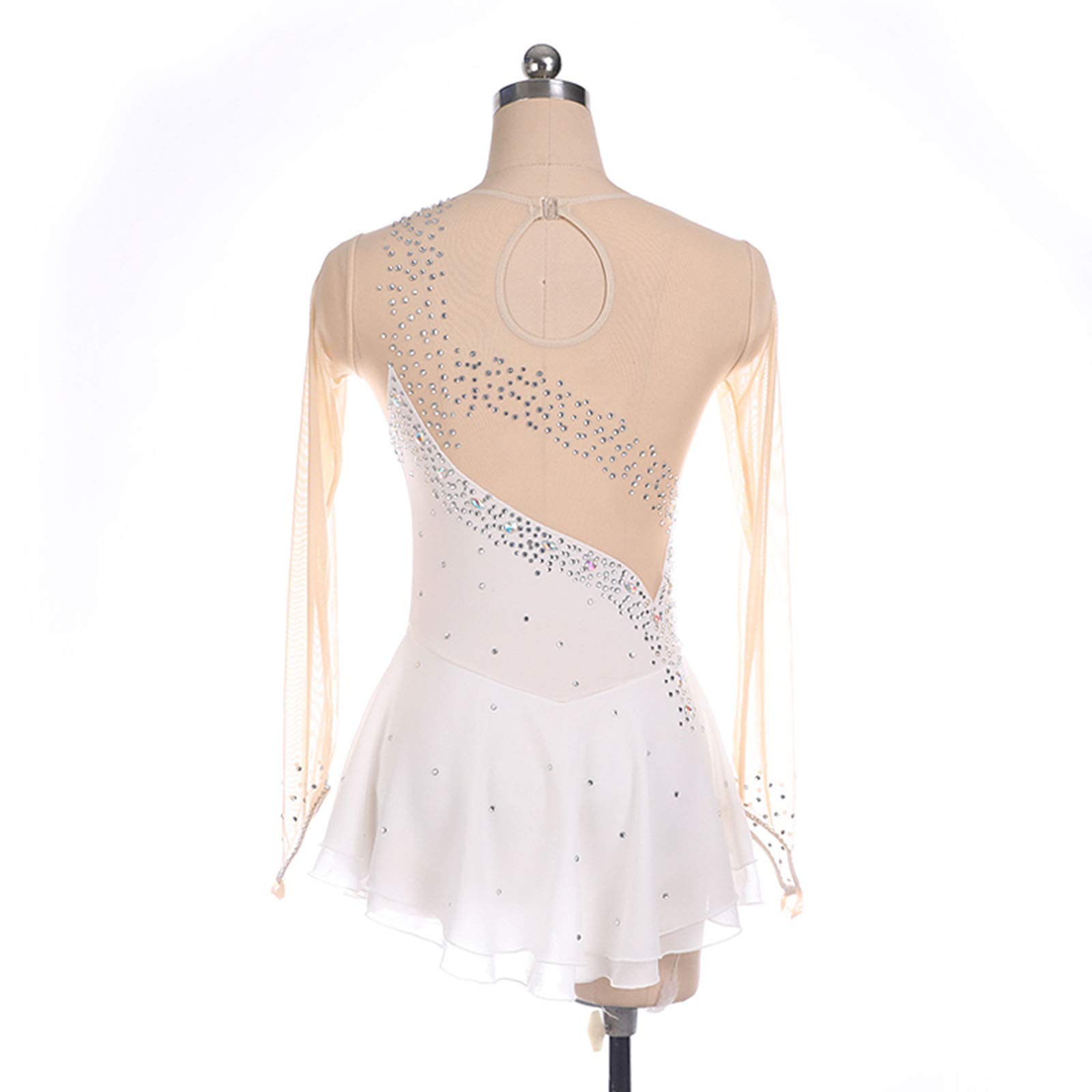 Robe De Patinage Artistique Concours Personnalisé Jupe De Patinage sur Glace pour Fille Femmes Enfants Gymnastique Performance,White-XL