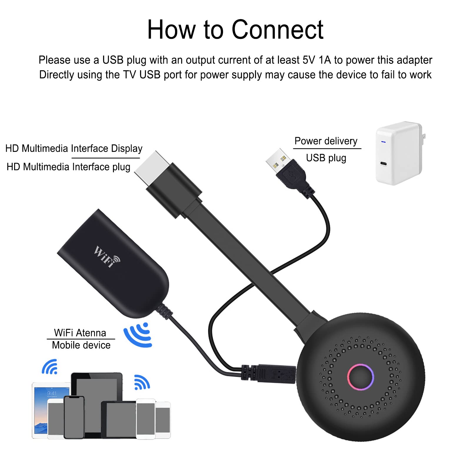 Wireless HDMI Display Dongle Adapter Dispositivo di streaming con interfaccia multimediale HD per monitor proiettore