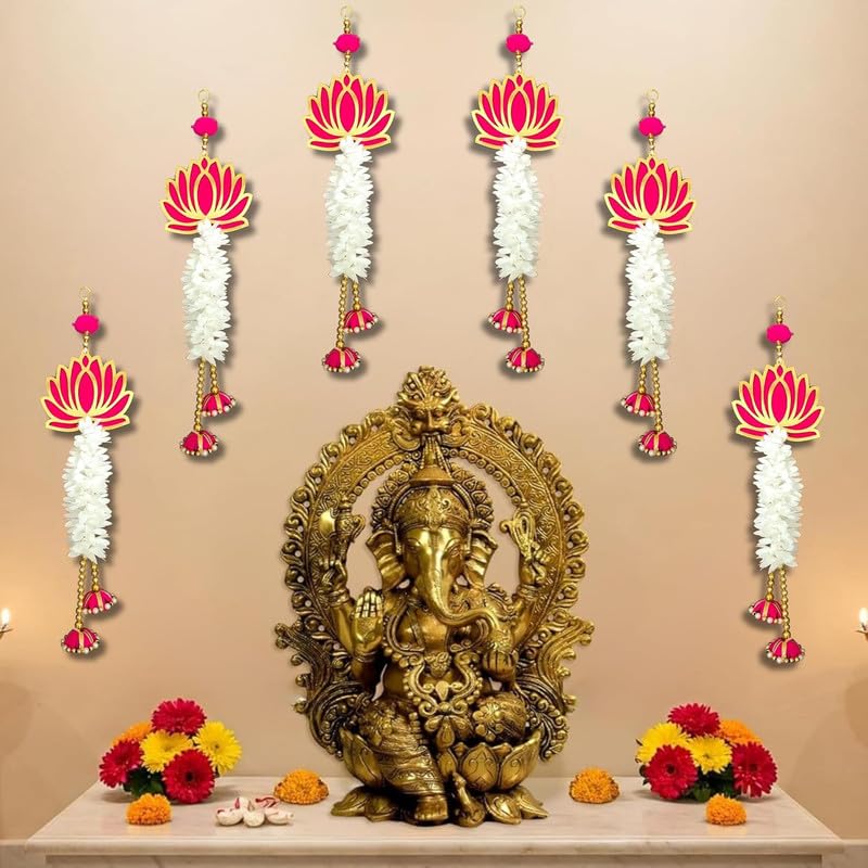 EXEMARTZ Lotus Wall Hanging for Diwali and Ganesh Pooja Decoration | Traditional Backdrop for Pooja Room, Mandir & Home Dcor | Festival Decorative Items for Entrance & Wall Decoration | Set of 6
