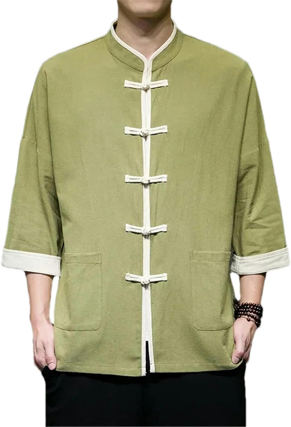 Men Chinese Style Stand Up Collar Coat Clothing Spring Long Sleeve Harajuku Top Tang Suit Shirt