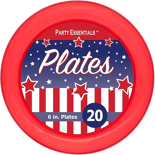 Miniatura 7 de Party Essentials Surtido patriótico platos desechables de plástico duro para fiestas, rojotransparenteazul, 9 pulgadas, 12 unidades