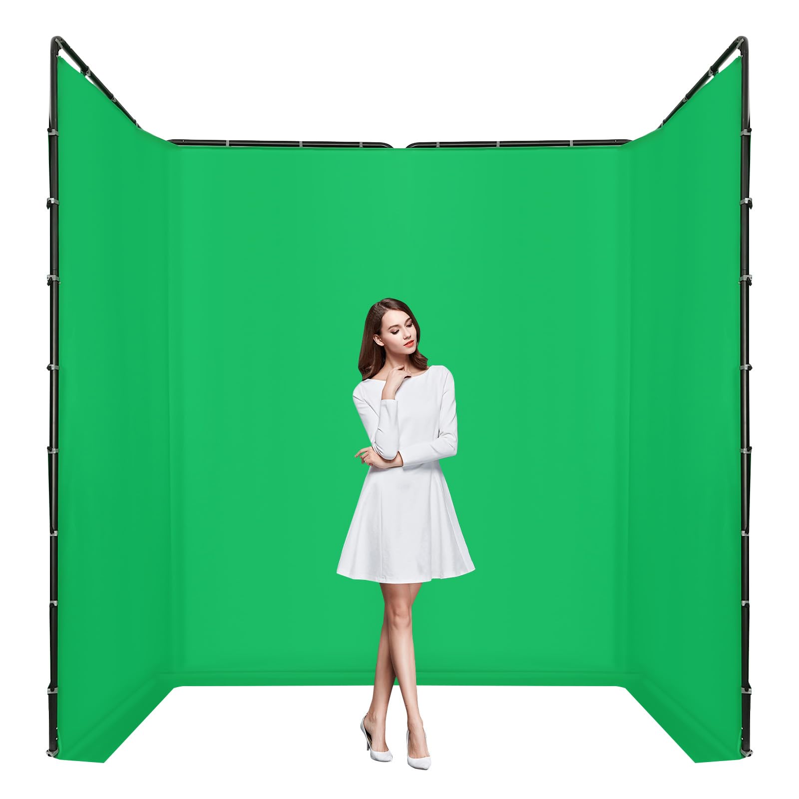 7.87ft x 13.12ft Large Green Screen Backdrop with Stand, Portable Foldable Photography Backdrops Large Collapsible Backdrop System for Photo Studio Video Shooting, Live Streaming (Green)