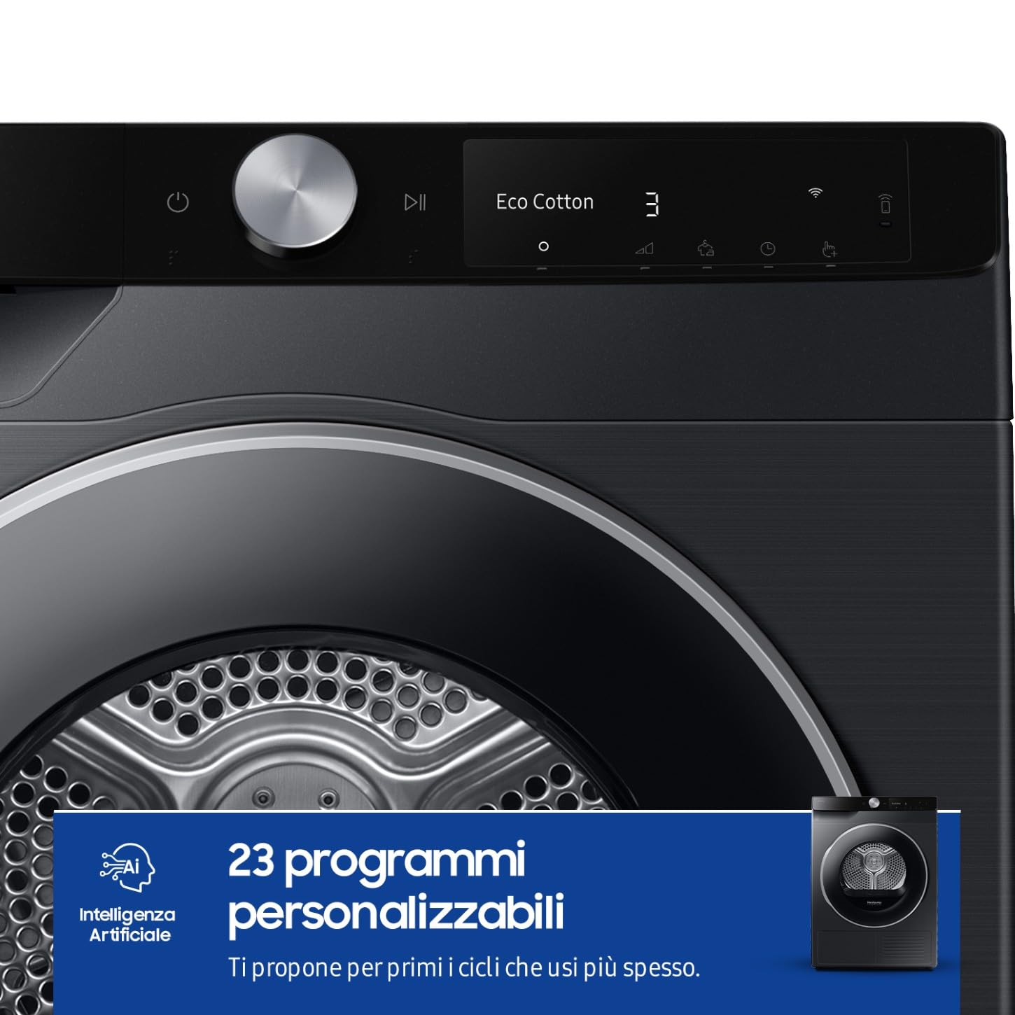 Samsung Asciugatrice Ai Control F-DT90DG68LB3M, 9 kg, Pompa di Calore, Wifi, QuickDrive, AI Dry, Sensore Optimal Dry, Display AI Control, 3 Mesi Garanzia Extra, Carica Frontale, 60L x 85H x 60P cm