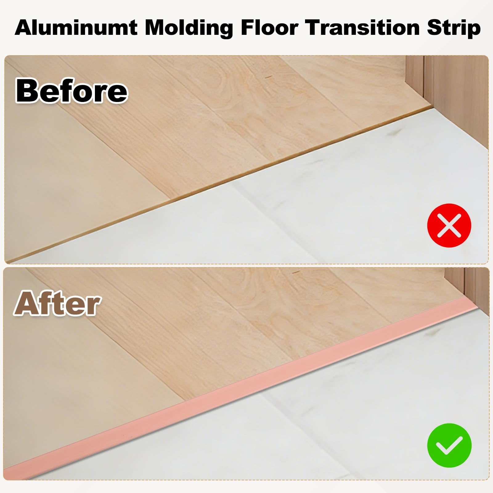 uxcell Lot de 3 bandes de transition en T en aluminium pour plancher - 91 x 0,6 cm - Bandes de seuil pour portes et joints de sols, stratifié, bois, carrelage, vinyle, rose