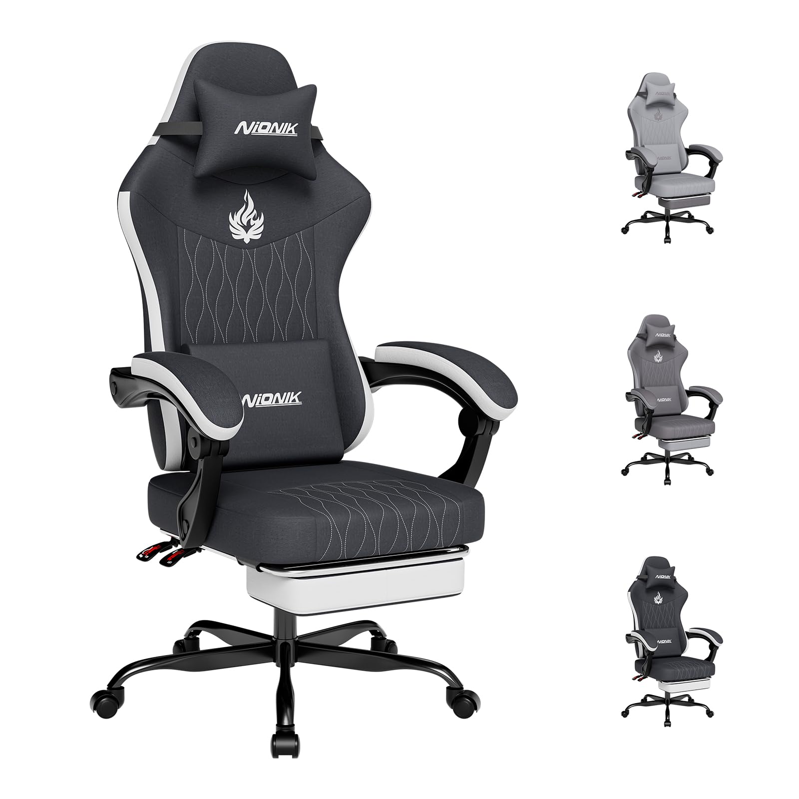 Amazon.co.jp: NIONIK ゲーミングチェア ファブリック 幅広座面