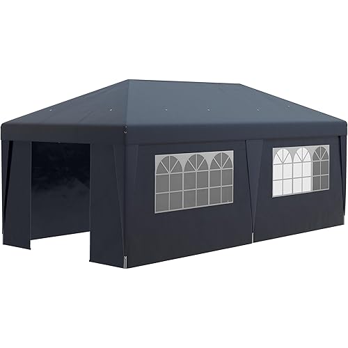 Outsunny 10' x 19.5' Pop Up Canopy Tent with Sidewalls, UPF 30+ Height Adjustable Large Party Tent Event Shelter with Leg Weight Bags and Wheeled Carry Bag for Garden, Patio, Dark Blue