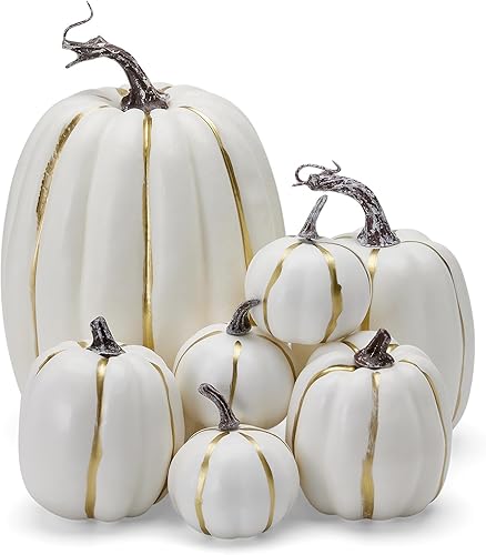 Lizxun 7 calabazas artificiales para decoración de Halloween, simulación realista, mezcla de cosecha de otoño, calabazas de espuma para Halloween,