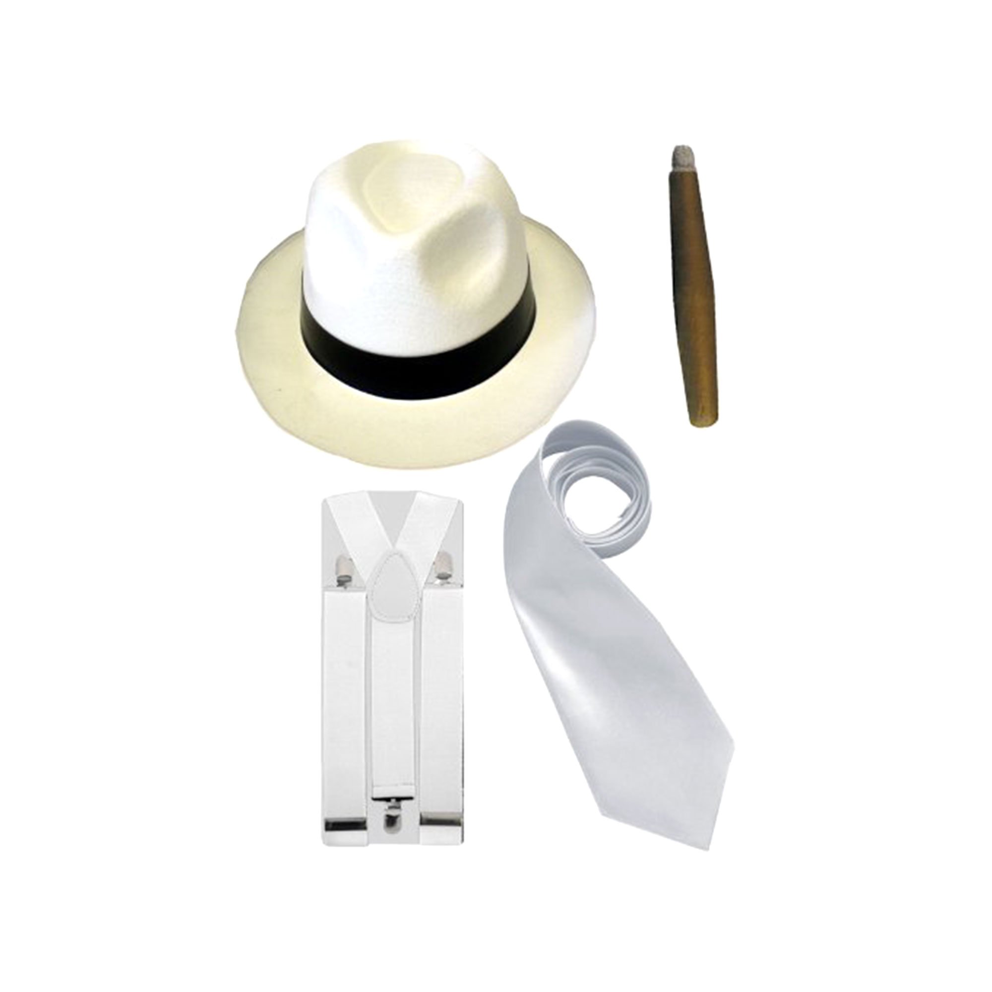 Henbrandt Men's White Adult Fancy Dress Gangster 4 Piece Set