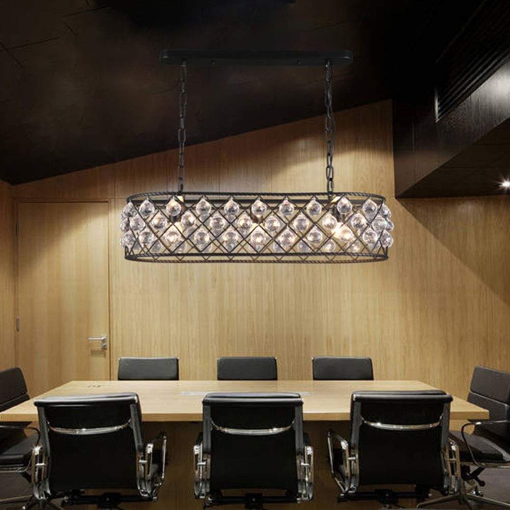 Black Creative Restaurant Chandelier Nordic Simple Oval Wrought Iron Crystal Chandelier Retro Industrial Wind Chandelier 760 * 180 (Mm)