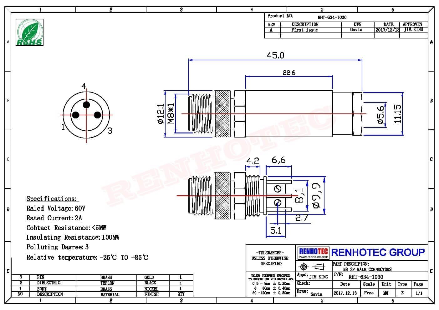M8 3 polig männlicher Steckverbinder, 8 mm Sensorkabelstecker A Code Gewindesicherung M8 Aviation Stecker Rundsteckverbinder IP67 Wasserdicht Industrieller Rundstecker für den Außenbereich